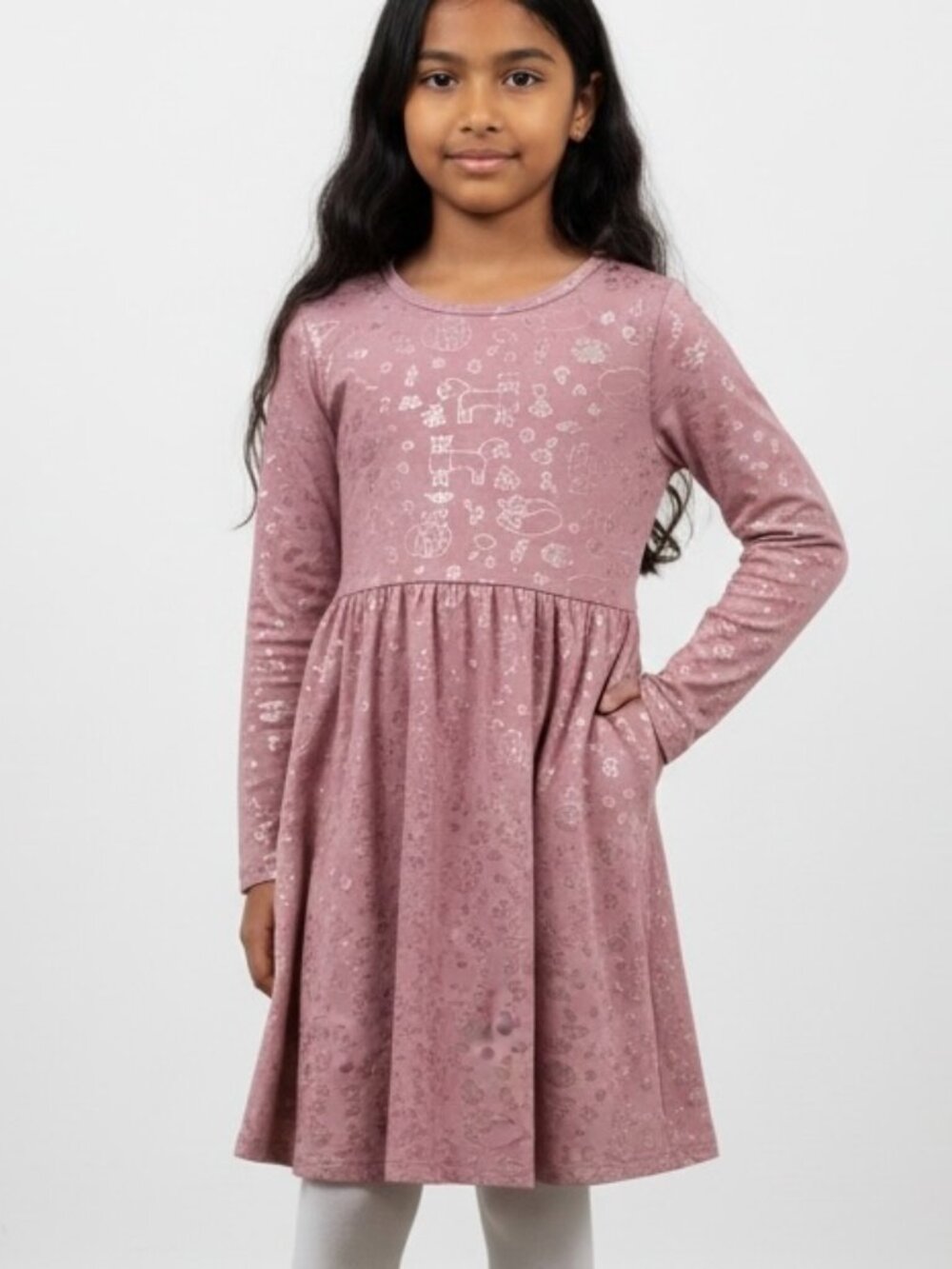 NEW Emma & Elsa Dress Girl’s size 8 Rose Pink Sparkle All Over Print Long Sleeve
